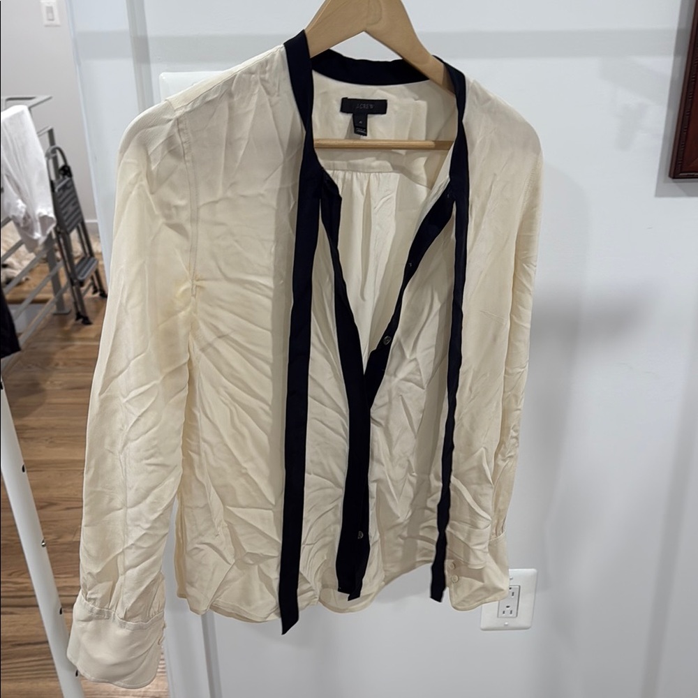 J. Crew Cream and Black Button Down Shirt